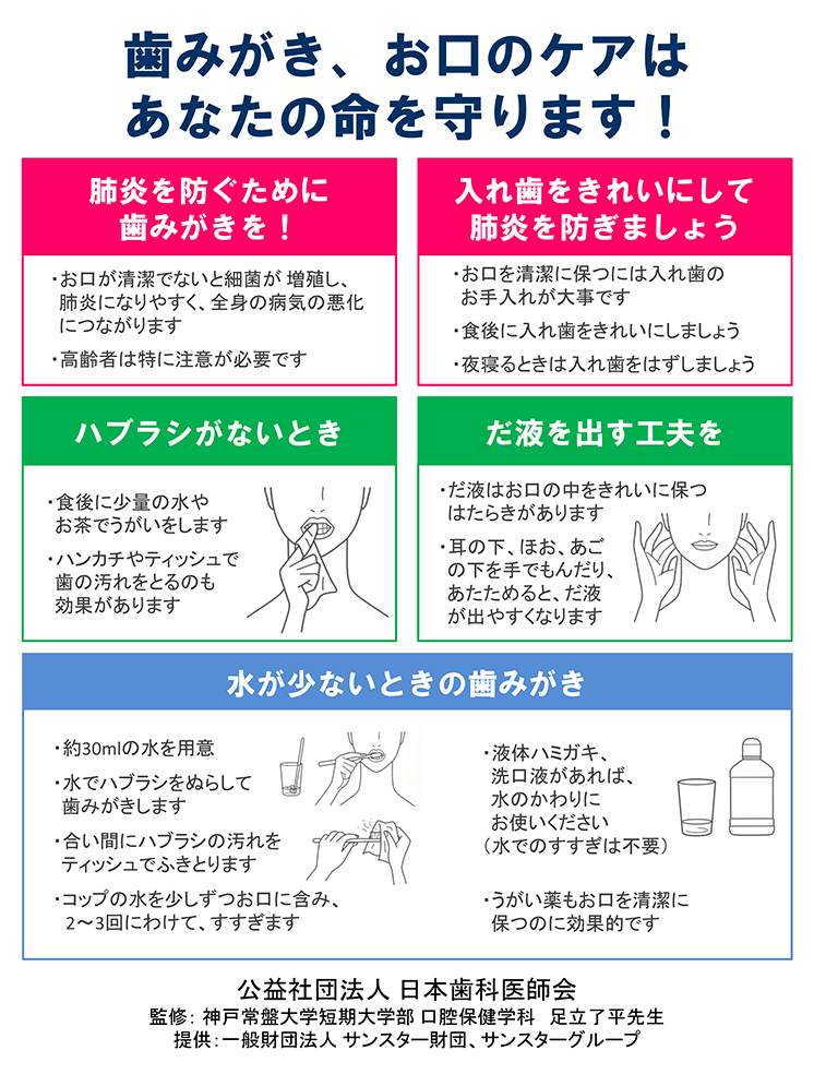 災害時のお口のケアは大事！　　～誤嚥性肺炎や細菌によるかぜ、体調悪化になる～